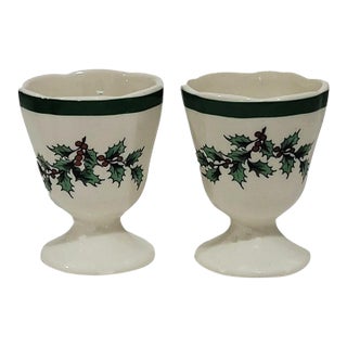 1980s Spode Christmas Tree Pattern Holly & Berries Egg Cups England - a Pair For Sale