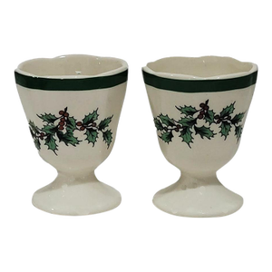 1980s Spode Christmas Tree Pattern Holly & Berries Egg Cups England - a Pair