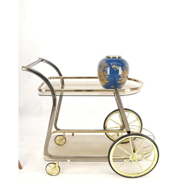 Mid-Century Modern Mid-Century Modern Smoked Glass Half Round Shape Serving Card Bar on Wheels For Sale - Image 3 of 13