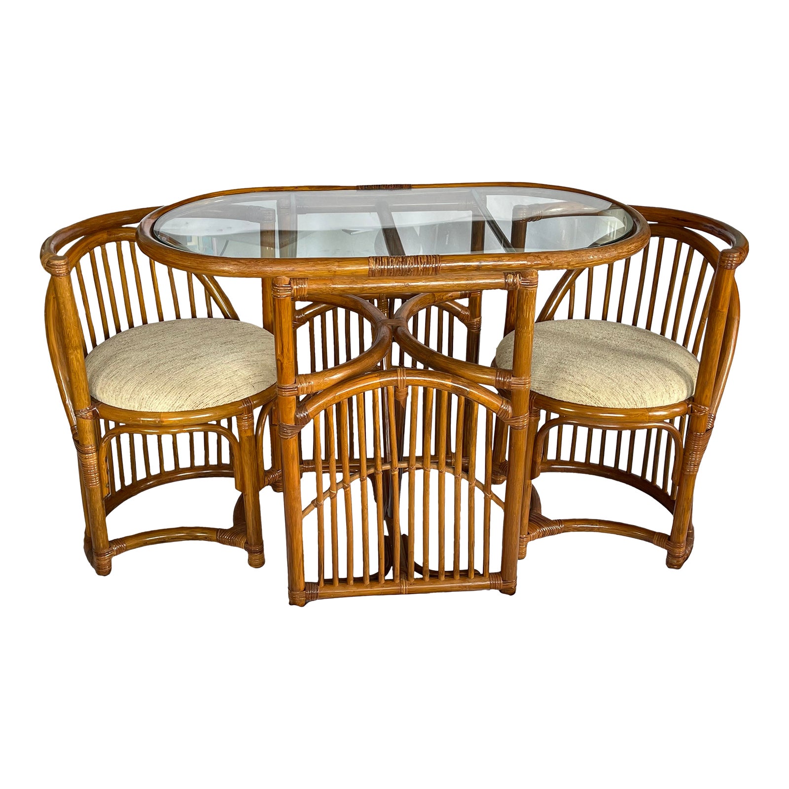 1940s Vintage Rattan Honeymoon Bistro Set 3 Pieces Chairish