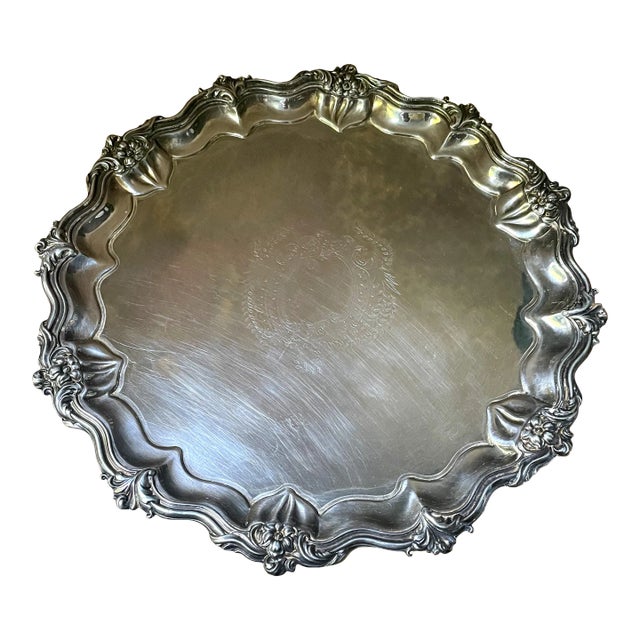 Walker & Hall 1906 Sheffield England Silverplate Salver Footed Tray Plateau For Sale