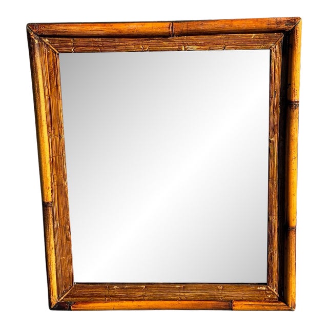 Vintage Rattan & Bamboo Rectangular Mirror For Sale