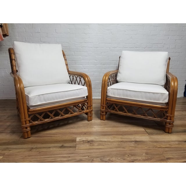 Vintage Boho Bamboo Wood And White Patio Chairs A Pair Chairish