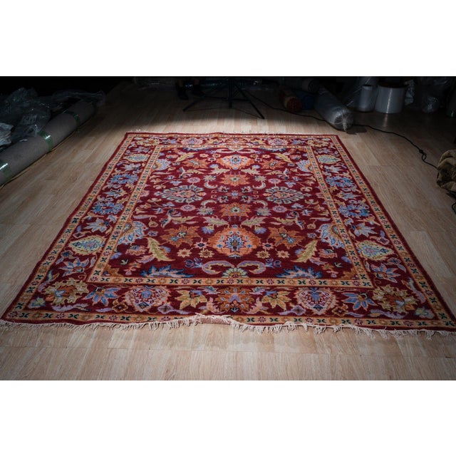 8x10 Burgundy Traditional Floral Oushak Hand Knotted Wool Carpet Rug For Sale - Image 4 of 6