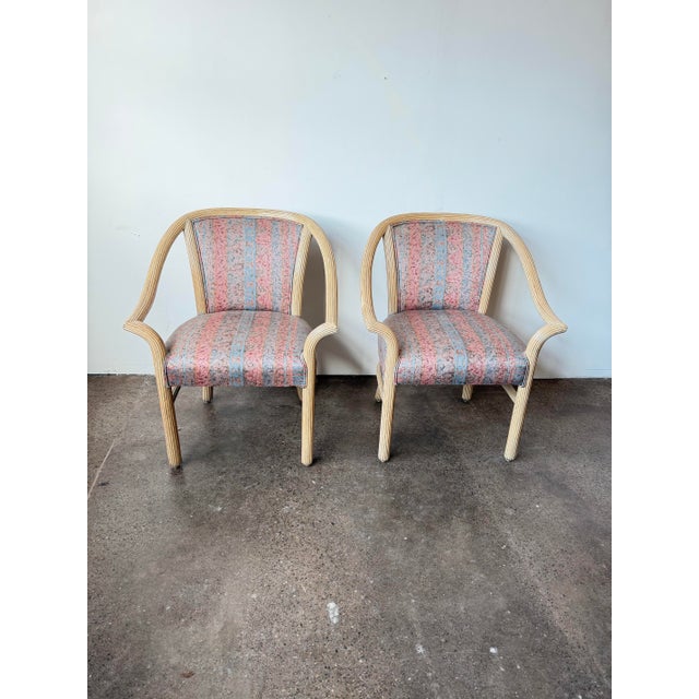 Wood Vintage McGuire Rattan Split Reed Style Arm Chairs - A Pair For Sale - Image 7 of 7