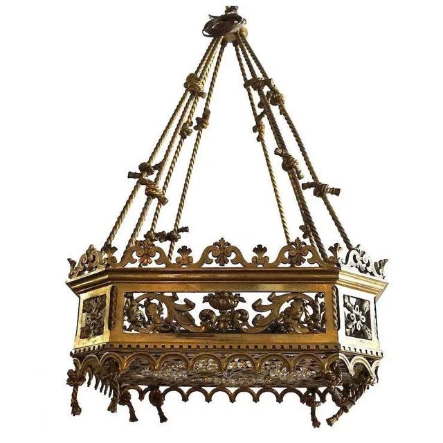 Metal French Gilt Bronze Hanging Eight-light Pendant Light For Sale - Image 7 of 8