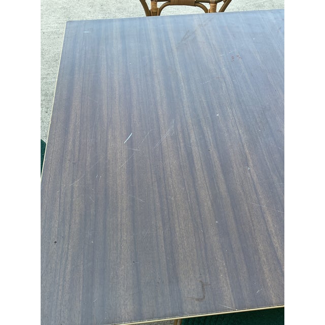 1940s Calif Asia Bamboo Rattan Kitchen Dining Set 4 Chairs 1 Table - Set of 5 For Sale - Image 11 of 12