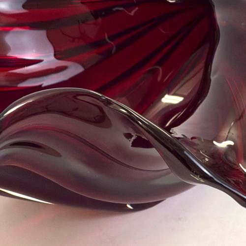 A large and highly sculptural Murano glass bowl by Alfredo Barbini, made in Italy during the 1960s. Formed as an...