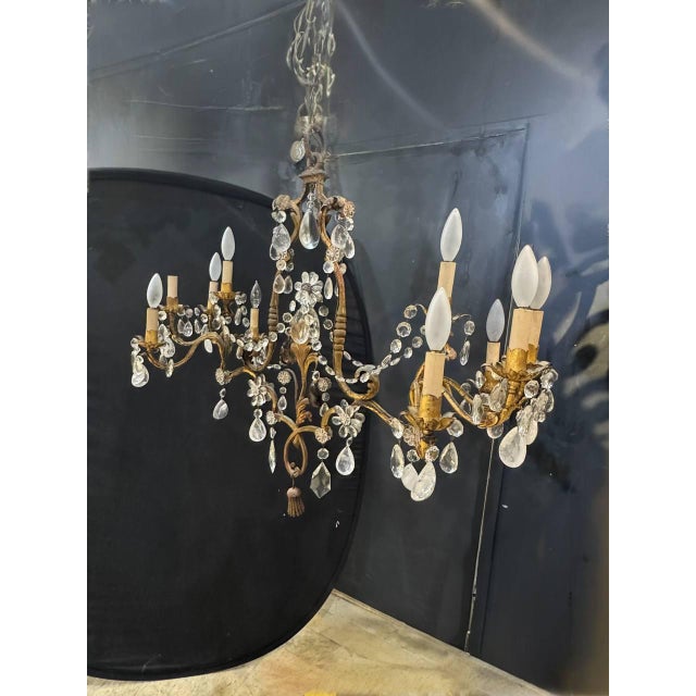 1930 French Chandelier 10 Lights With Rock Crystals For Sale In New York - Image 6 of 6