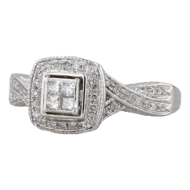 0.26ctw Princess Diamond Halo Engagement Ring 14k White Gold Size 7 For Sale