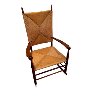 18th Century Colonial Shaker Rocker With Woven Paper Rope Seating and Backing