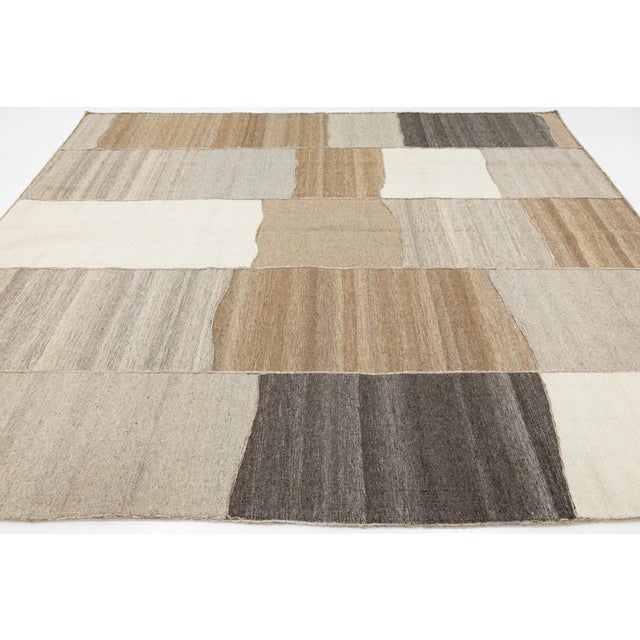 Contemporary Minimalist Neutral Patchwork Wool Kilim Rug Wabi-Sabi Handmade For Sale - Image 9 of 12