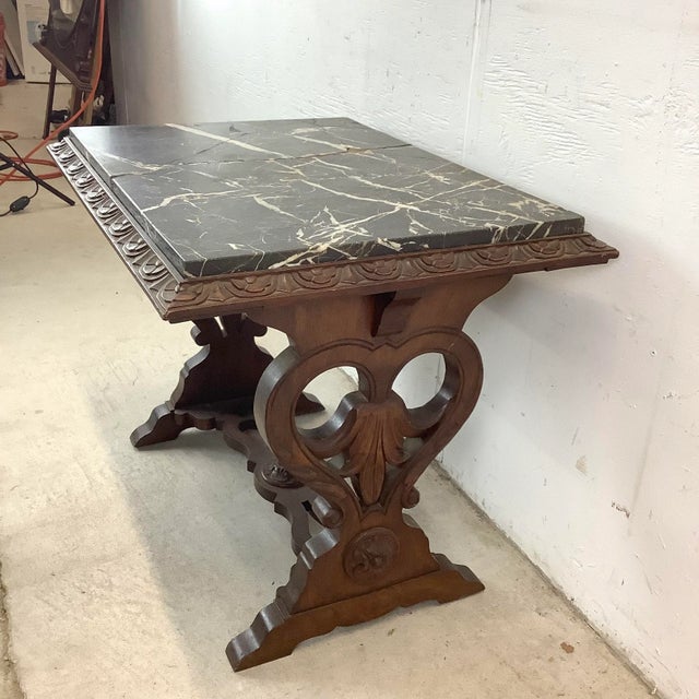 Wood Renaissance Revival Marble Top Table With Carved Base For Sale - Image 7 of 12