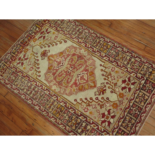 Gothic Zabihi Collection Antique Ivory Turkish Scatter Size Rug For Sale - Image 3 of 18