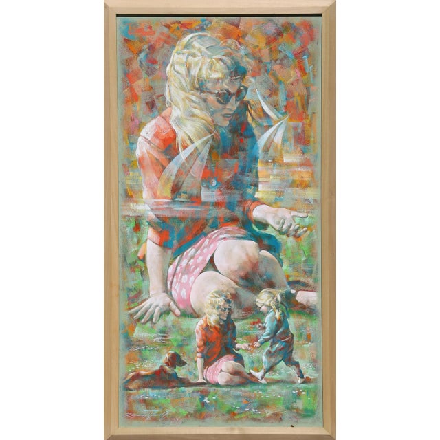 Mother, Child and Dog in the Park, Raymond Howell Oil on Masonite Painting For Sale - Image 4 of 4