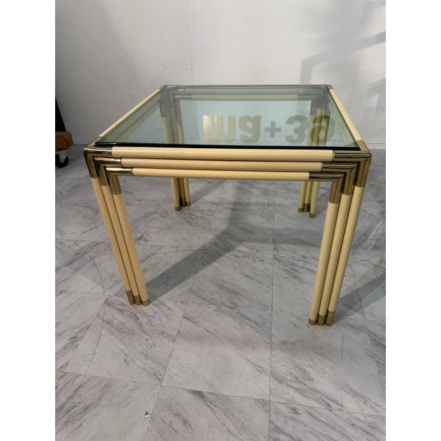 Square Side Table With Brass, Lacquered Bamboo-Style Frame & Glass Top, 1970s For Sale - Image 11 of 11