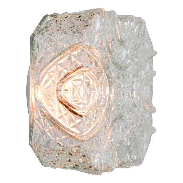 Mid-Century Square Clear Glass Sconce Flush Mount For Sale - Image 4 of 7