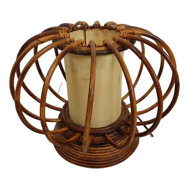 Vintage Rattan Table Lamp, 1950s For Sale