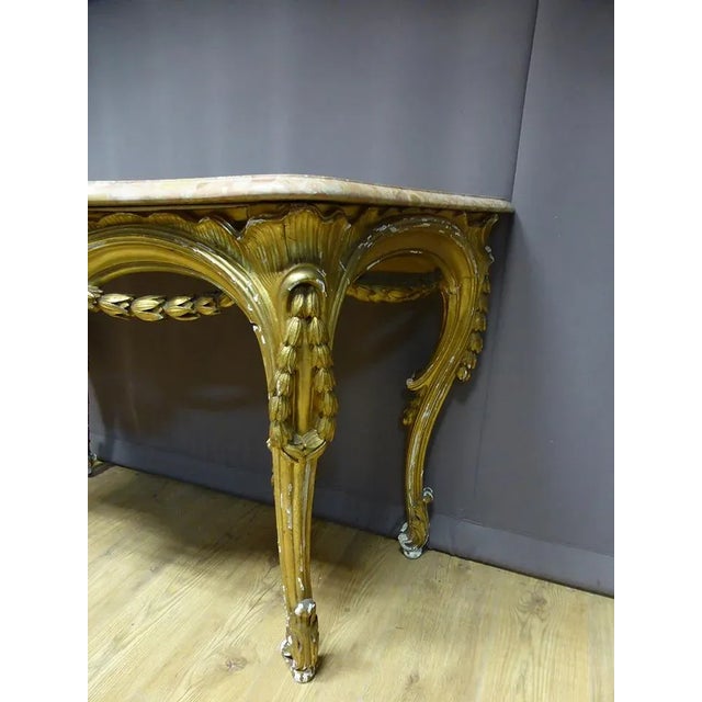 Antique French Gilt Wood Louis XV Console Table For Sale - Image 4 of 9