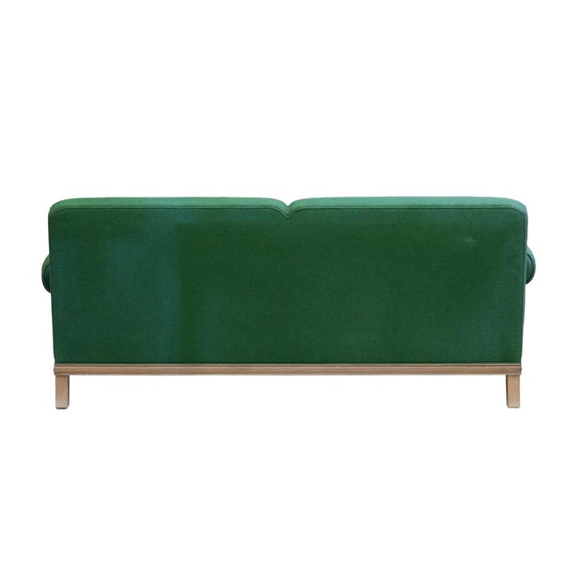 Modern Custom Carved Oak & Green Linen Sofa by Steven Gambrel For Sale - Image 3 of 18