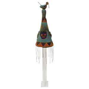 Yoruba Nigeria African Royal Beaded Headdress Crown on Lucite Stand