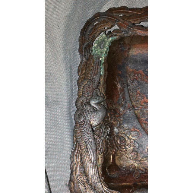 Antique Japanese Mixed Metal Geisha Plaque – Pierced Ornate Wall Tray – 7×5" For Sale - Image 13 of 13