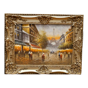 Paris Street Scene Artwork on Cotton Fabric – Eiffel Tower Cityscape