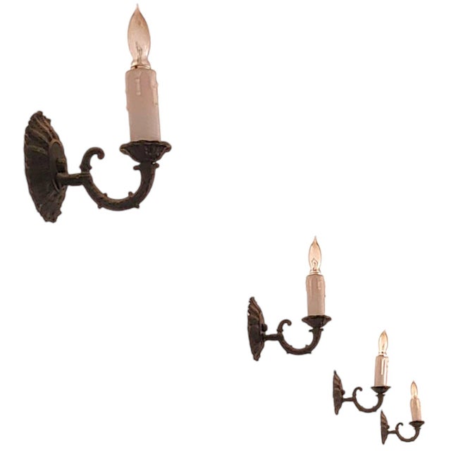 1920s Set of 4 1920s Spanish Revival Post Gothic Cast Iron Single Light Faux Candle Wall Sconces For Sale - Image 5 of 5