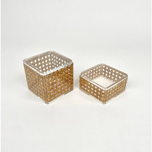 1970s Acrylic & Rattan Box, Italy, 1970s, Set of 2 For Sale - Image 5 of 15