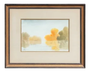 William Zaner Contemporary Watercolor Landscape View of a Lake 1965