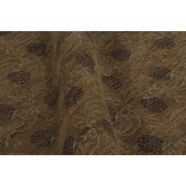 Rug & Kilim Rug & Kilim’s Modern Block Print Rug Design With Brown and Green Floral Motifs For Sale - Image 4 of 8