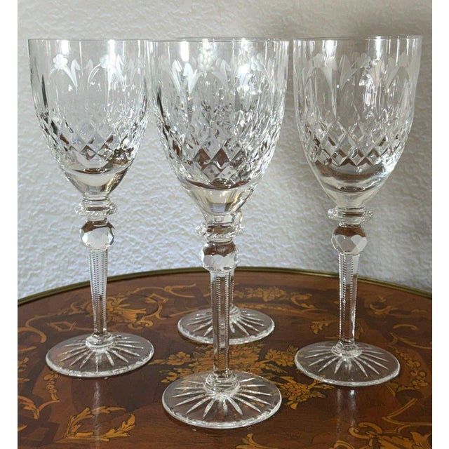 Traditional Rogaska Queen Crystal Wine Glasses Set of 4 Cut Floral 7.75" Slovenia For Sale - Image 3 of 6