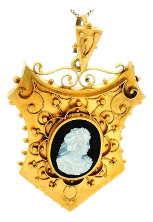 Victorian 15k Gold Onyx Hardstone Cameo Pendant, 1860–1880