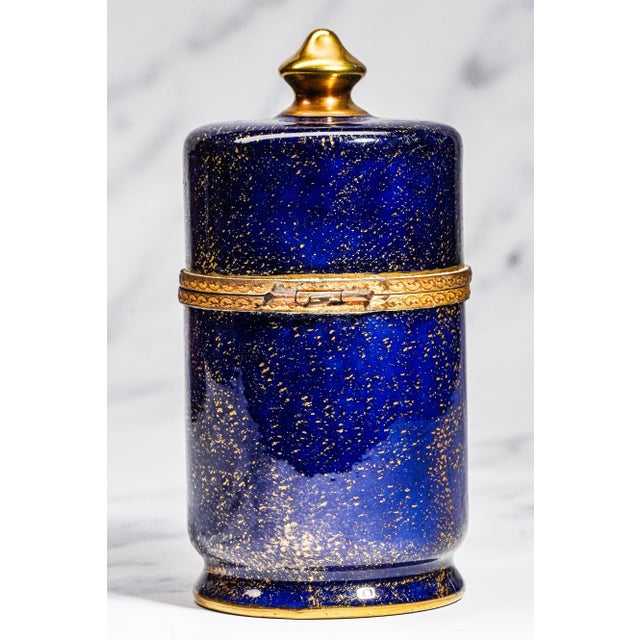 1950s Beautiful Hand Painted Le Tallec Vintage French Porcelain Blue and Gold Jar Box Home Decor For Sale - Image 11 of 14