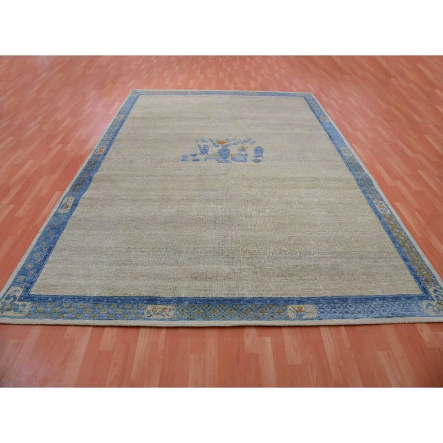 1940 Ash Gray Antique Chinese Inspired Open Field Wool Hand Knotted Rug 9'1"x12'1" For Sale - Image 4 of 11