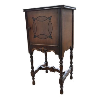 Antique 1920s Copper-Lined Smoking Cabinet Side Table W/ Turned Legs For Sale