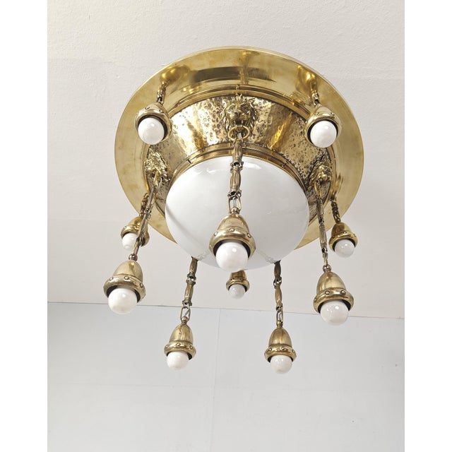 Art Nouveau Ceiling Lamp with Lion Heads, 1900s For Sale - Image 4 of 15