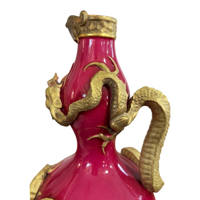 English Rare 19th .C Royal Worcester Porcelain Dragon Ewer/Vase For Sale - Image 3 of 9