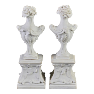 Antique 18th Century English Rococo Biscuit Porcelain Urns on Pedestals - A Pair