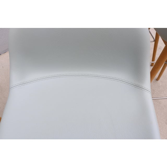 Danish Iskos-Berlin for Muuto Blue Leather Fiber Bar Stools Wood Base - Set of 6 For Sale - Image 15 of 18