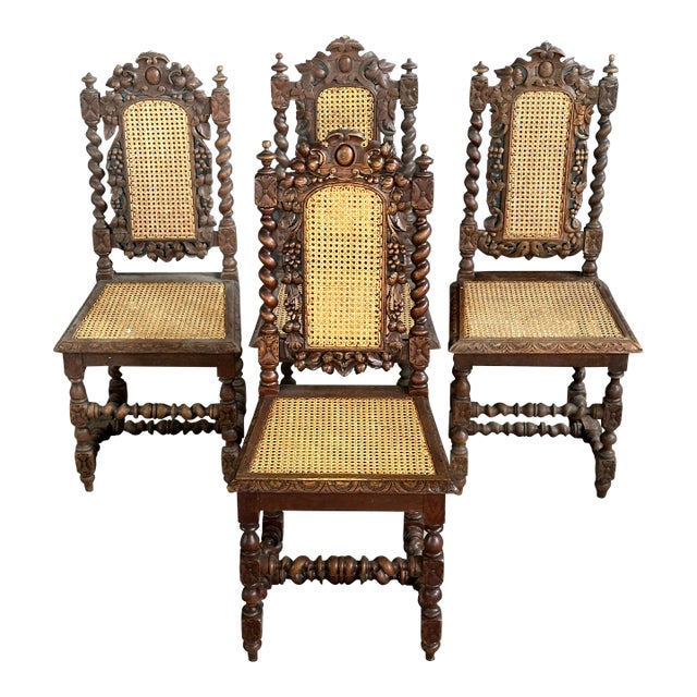 Late 19th Century Set of 4 French Henri II Style Dining Chairs For Sale