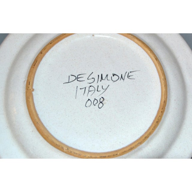 1970s Italian DeSimone Hand Painted Pottery Round Decor Plate Fisherman Store Cast Net For Sale - Image 5 of 8