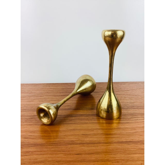 1970s Vintage 1970s Modern Brass Pair of Candle Holders For Sale - Image 5 of 5