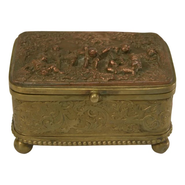 Embossed Gold Copper Box, Mid-19th Century For Sale