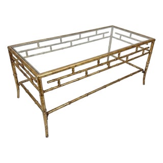 Late 20th Century Regency Italian Style Hand Gilt Faux Bamboo Coffee Table - Newly Painted For Sale