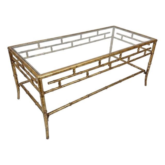 Late 20th Century Regency Italian Style Hand Gilt Faux Bamboo Coffee Table - Newly Painted For Sale