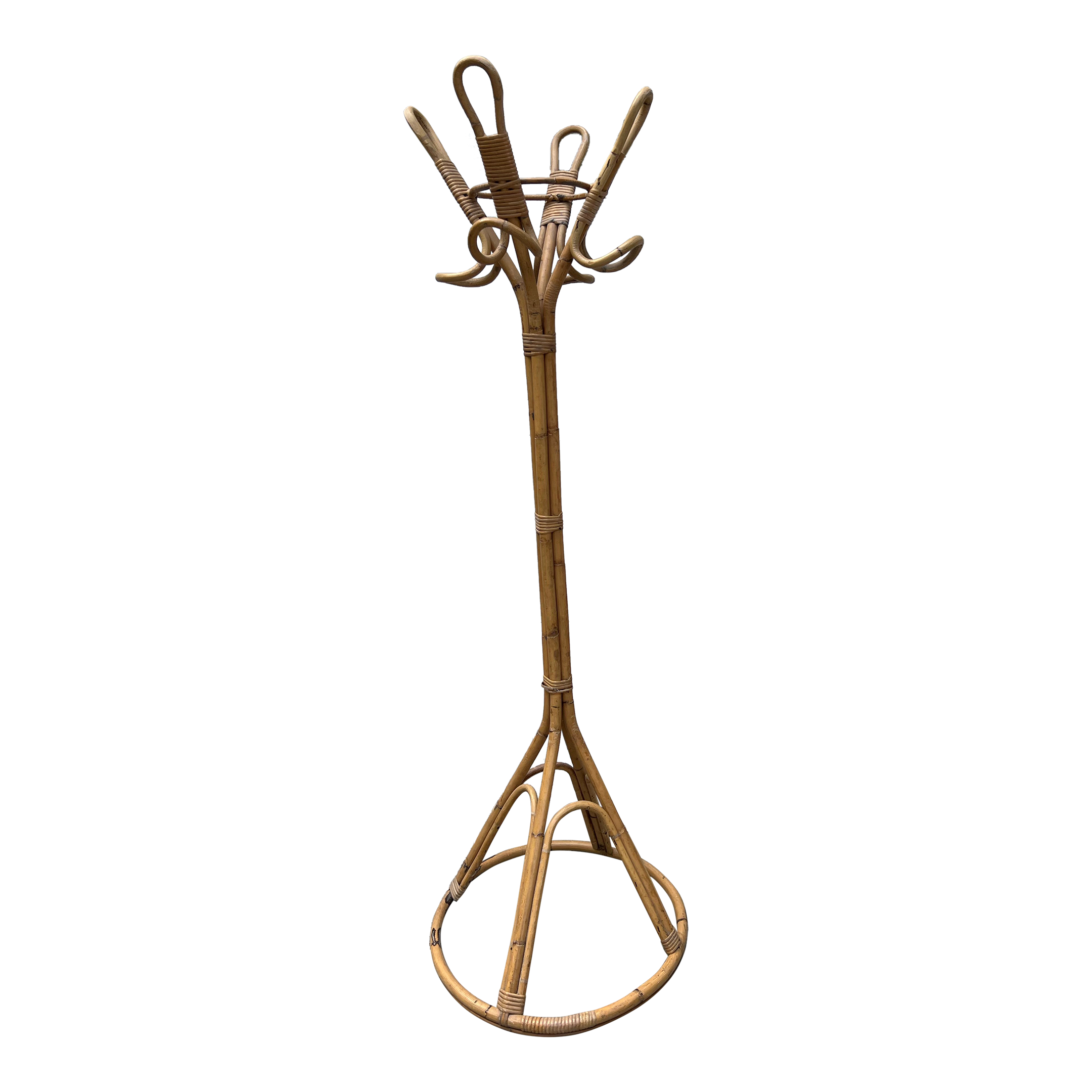 1970s Vintage Handmade Bamboo Large Detailed Coat Rack | Chairish