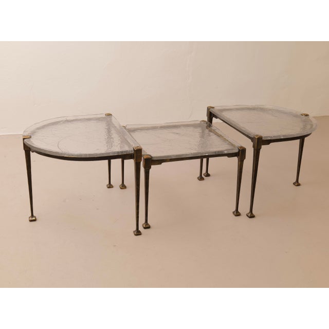 Brutalist Wrought Bronze and Crystal Glass Coffee Table by Lothar Klute, 2001, Set of 3 For Sale - Image 12 of 12
