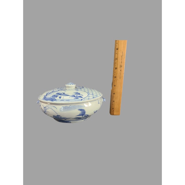 Mid 20th Century Vintage Asian Saigon Blue and White Cho & Lon Covered Tureen Dish #1 For Sale - Image 5 of 12