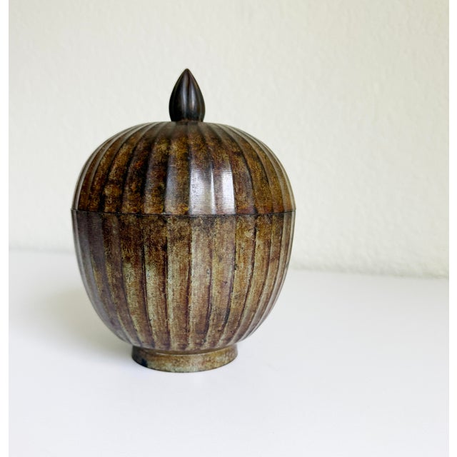 Vintage Bronze Verdigris Fluted Canister Box For Sale - Image 4 of 8